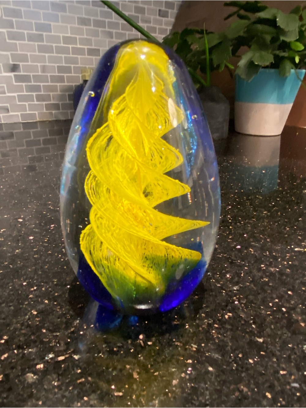 Vintage Spiral Egg Glass Paperweight